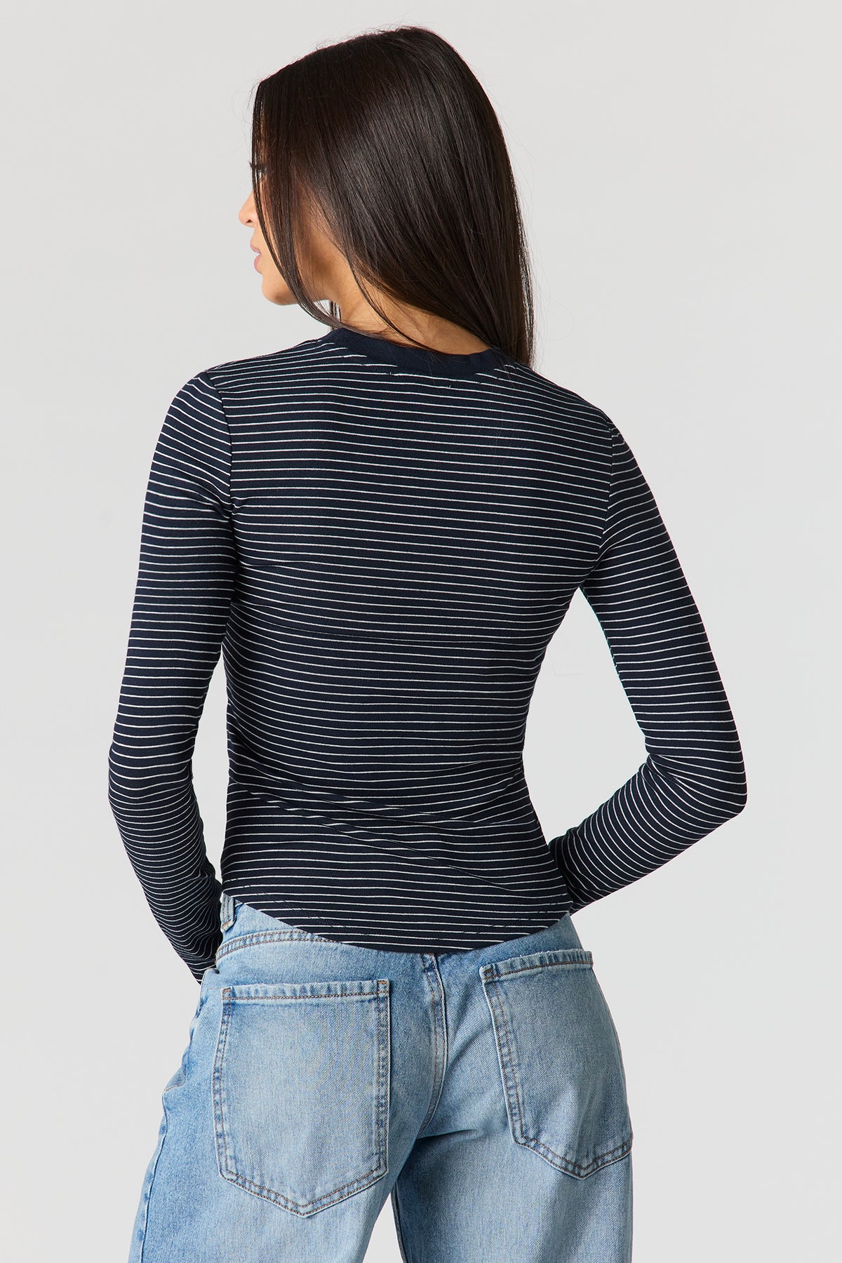 Alt View 2. Ribbed Long Sleeve Top - Blue