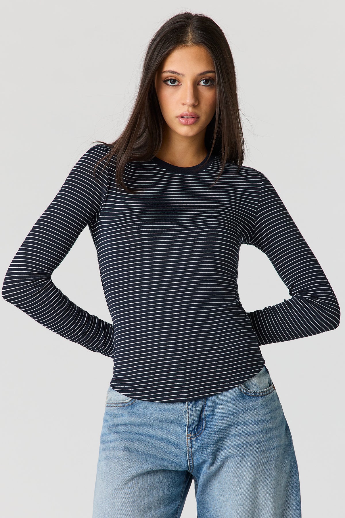 Alt View 4. Ribbed Long Sleeve Top - Blue