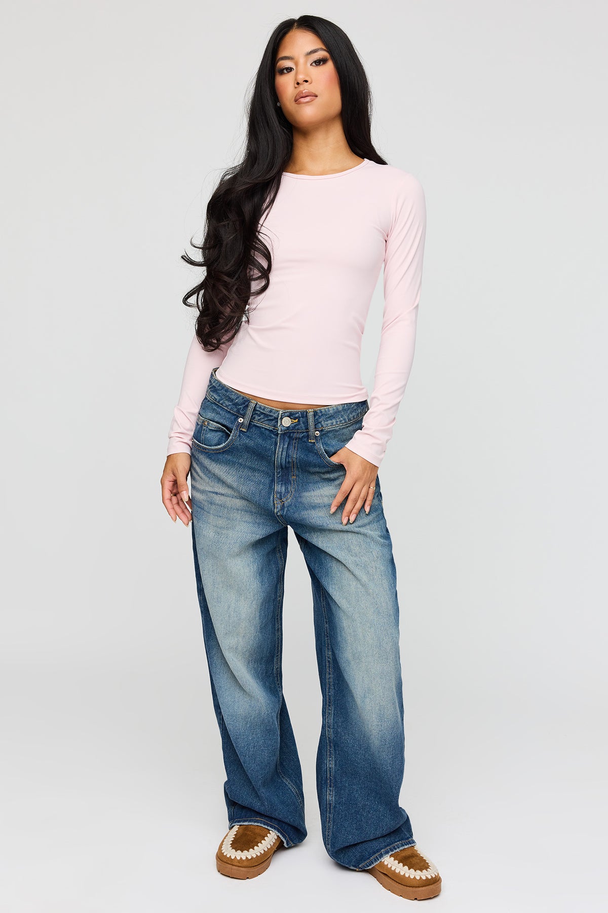 Alt View 3. Luxe Heavy Contour Long Sleeve Top - Light Pink