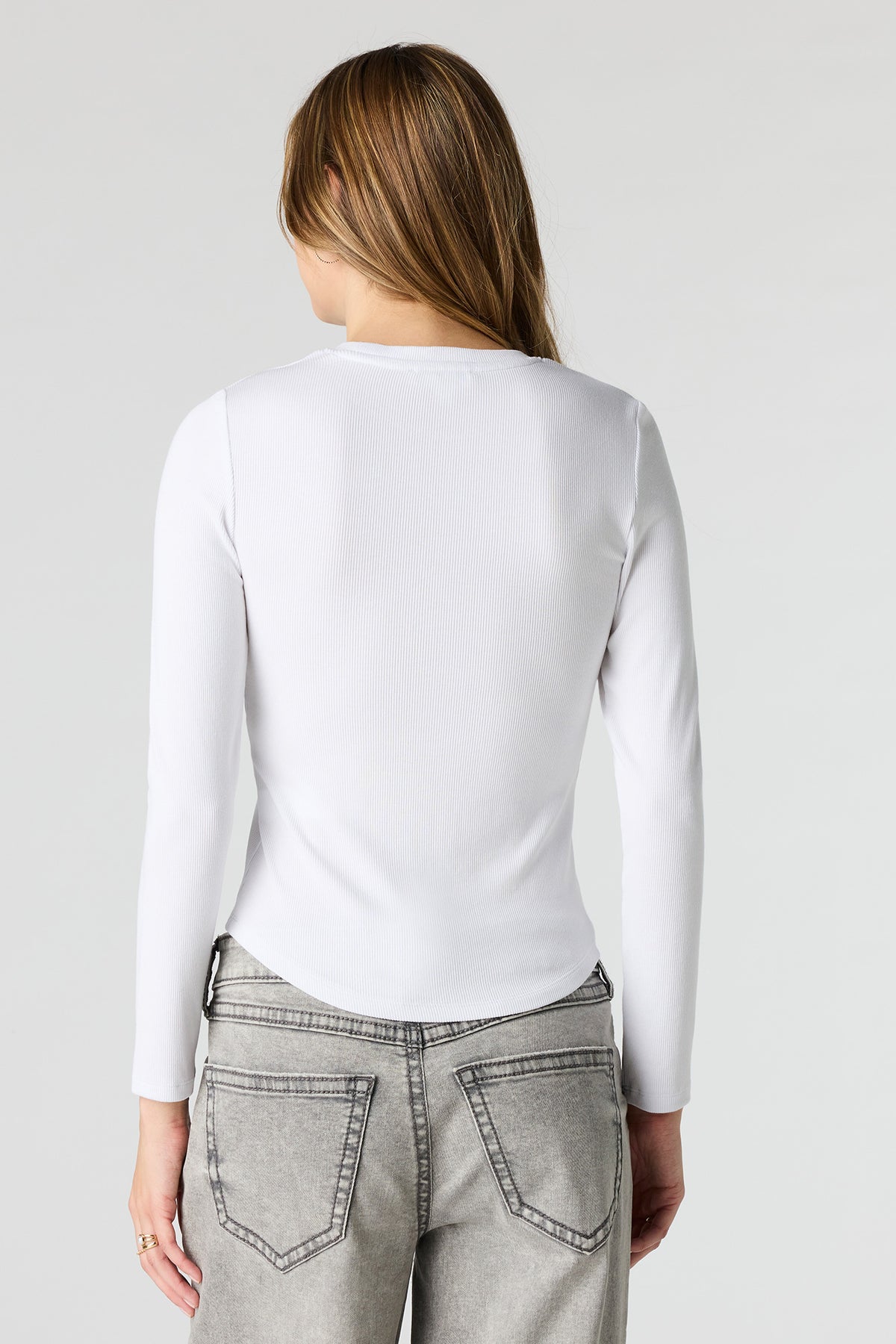 Alt View 2. Ribbed Long Sleeve Top - White