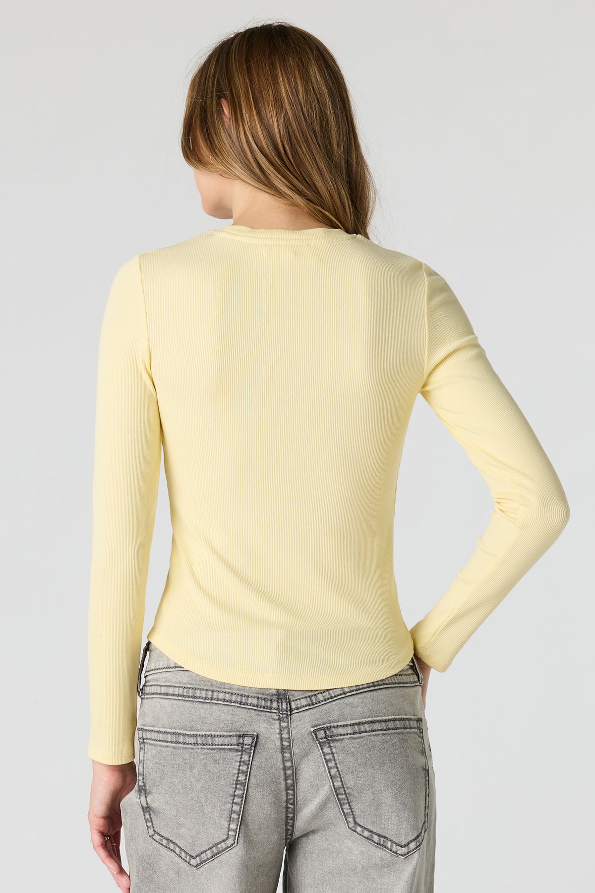 Alt View 2. Ribbed Long Sleeve Top - Yellow