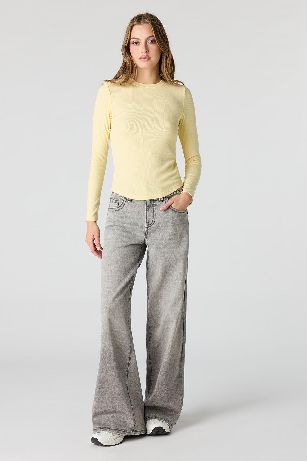 Alt View 3. Ribbed Long Sleeve Top - Yellow