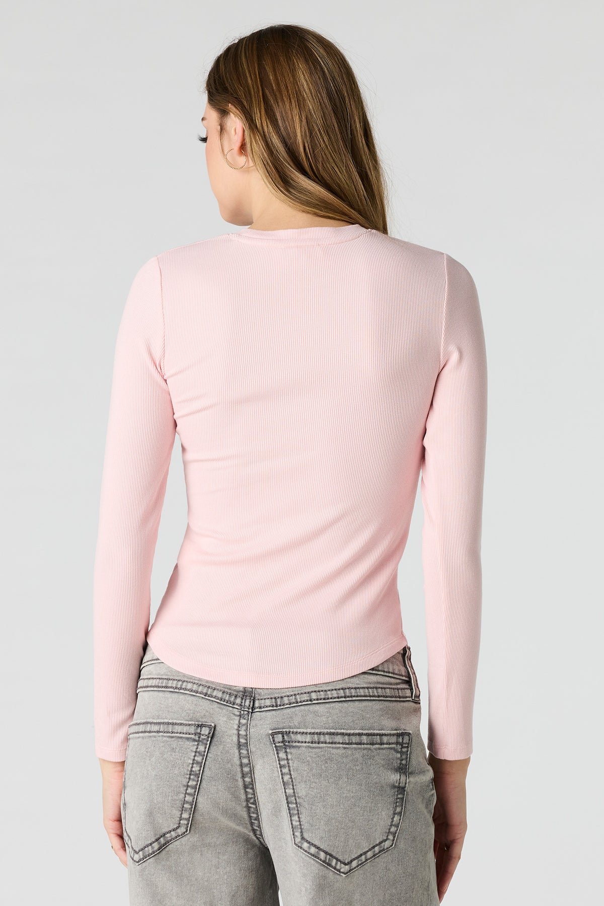 Alt View 2. Ribbed Long Sleeve Top - Light Pink