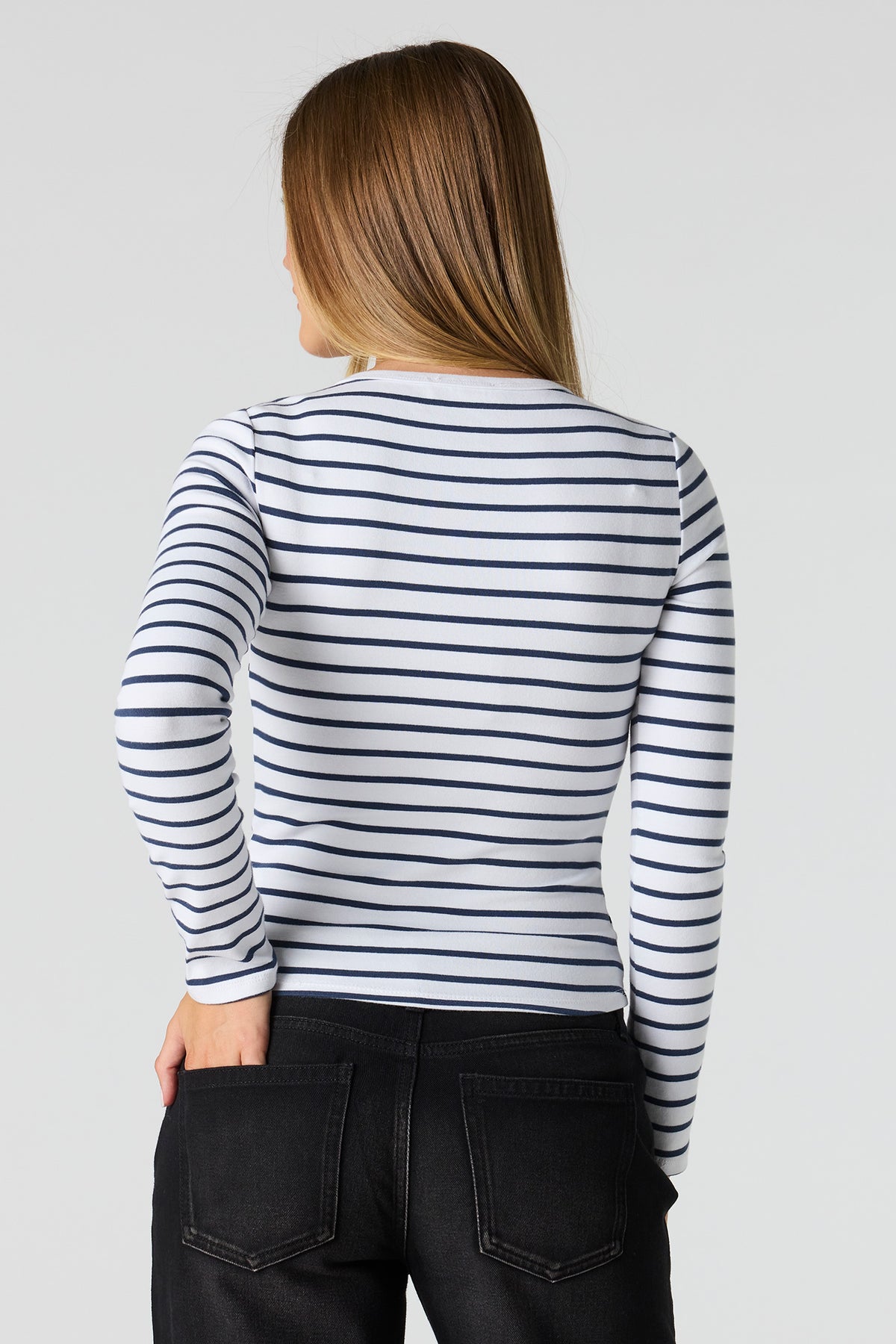 Alt View 2. Long Sleeve Henley Top - Blue