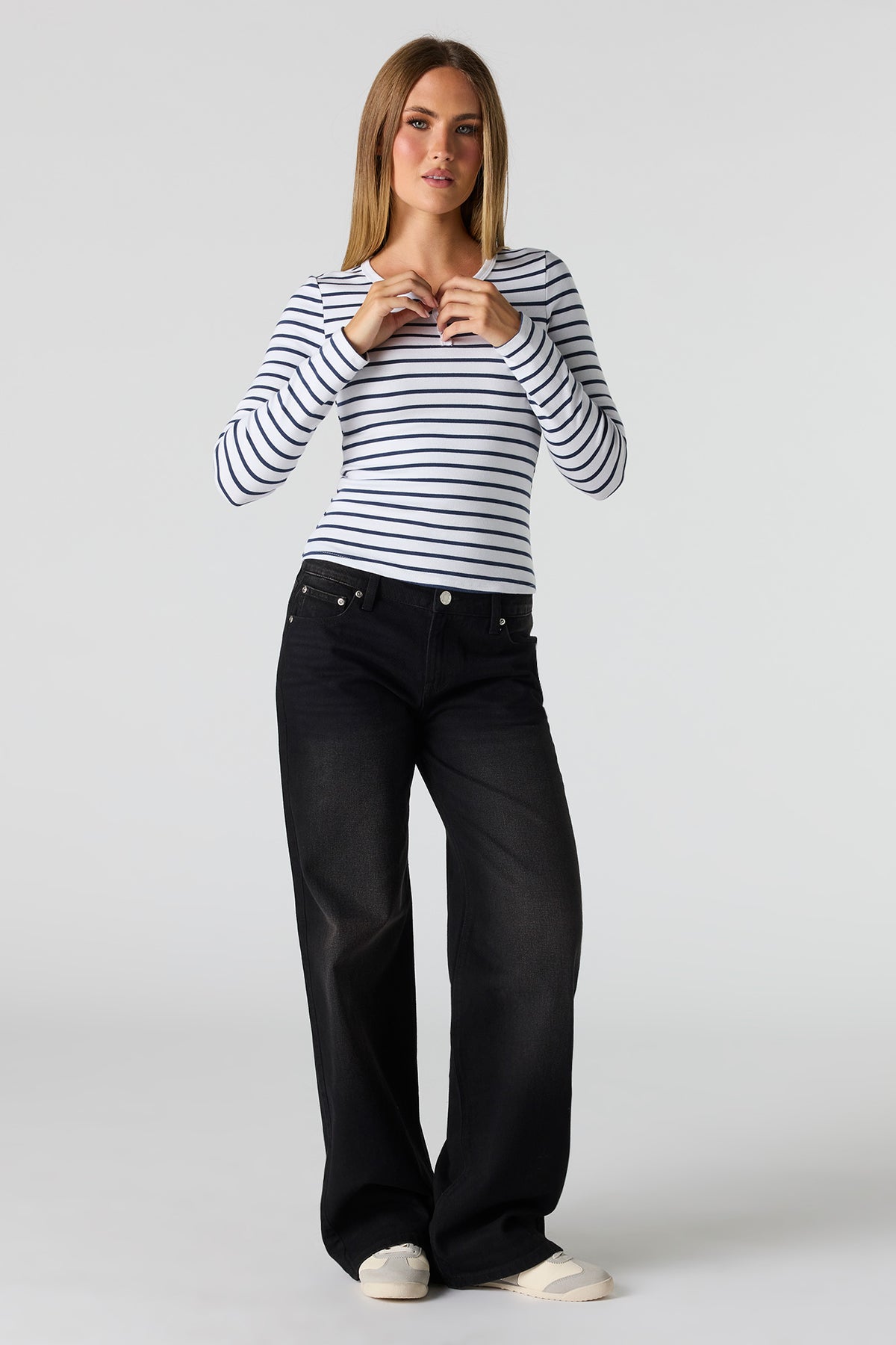 Alt View 3. Long Sleeve Henley Top - Blue