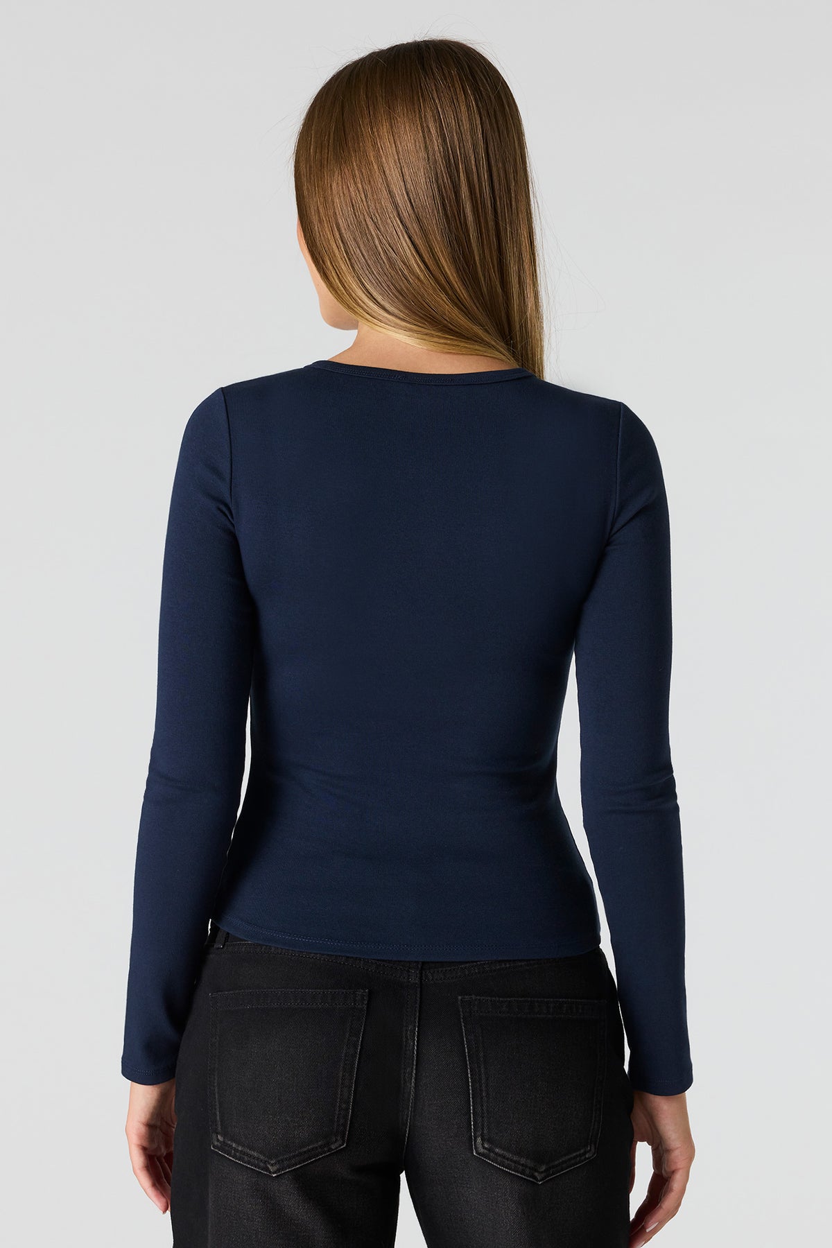 Alt View 2. Long Sleeve Henley Top - Navy