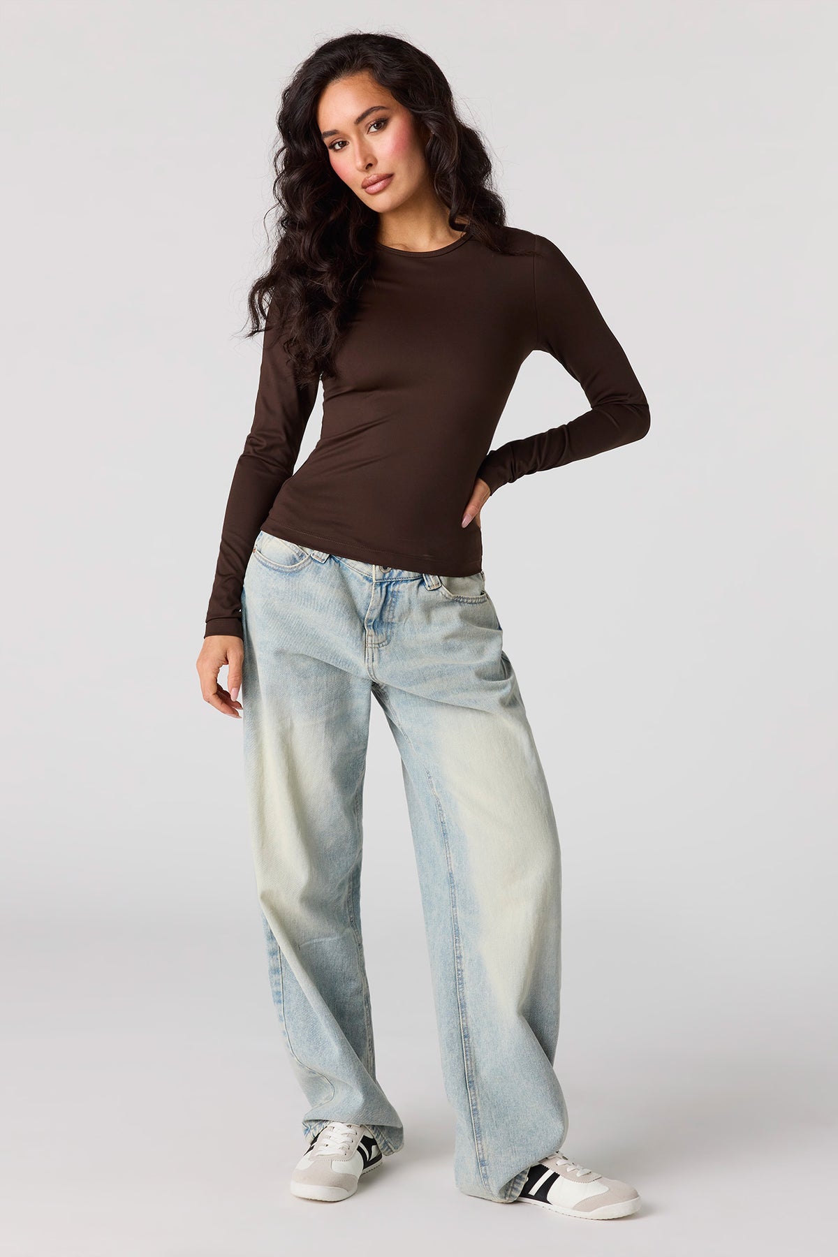 Alt View 3. Luxe Heavy Contour Long Sleeve Top - Brown