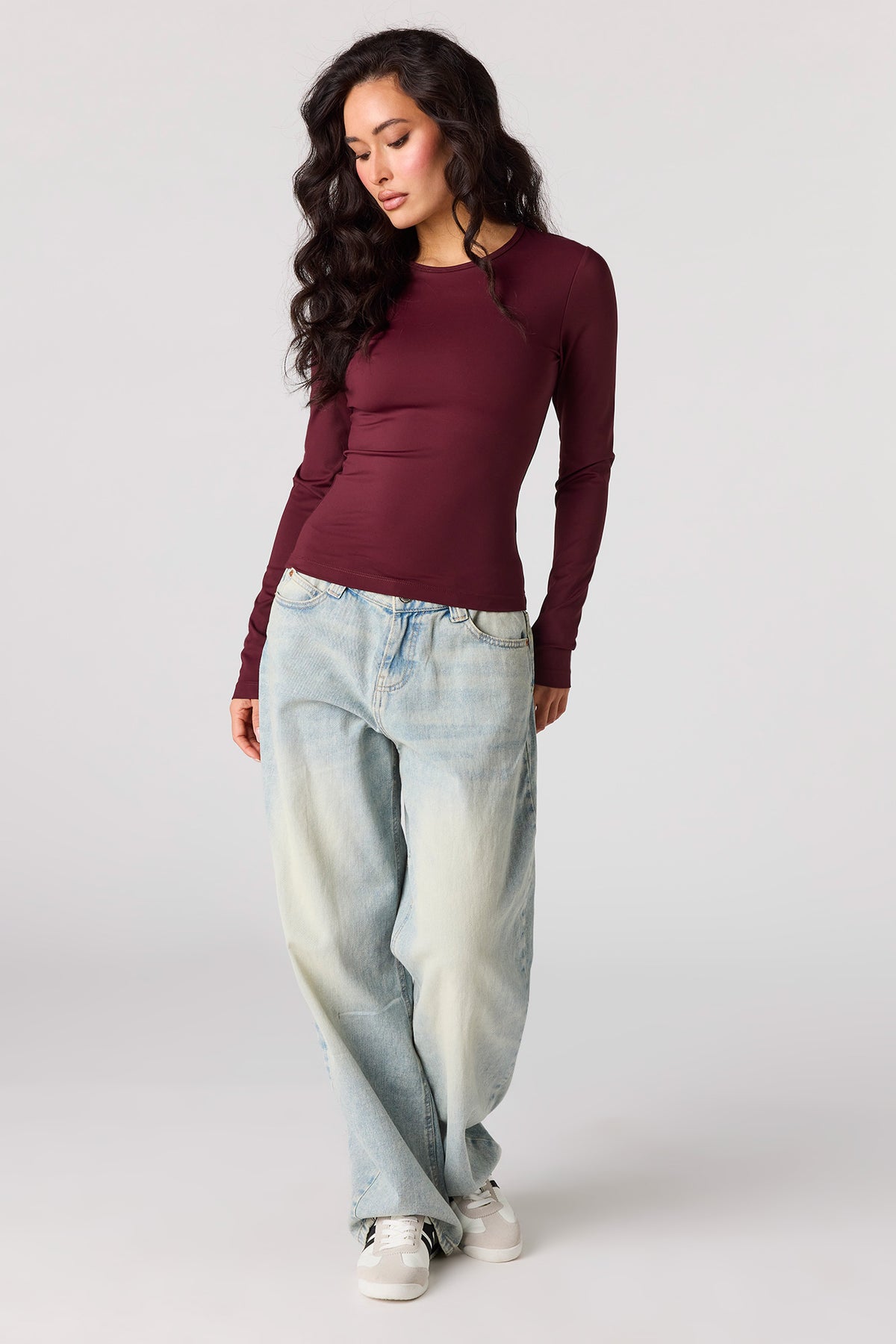 Alt View 3. Luxe Heavy Contour Long Sleeve Top - Burgundy