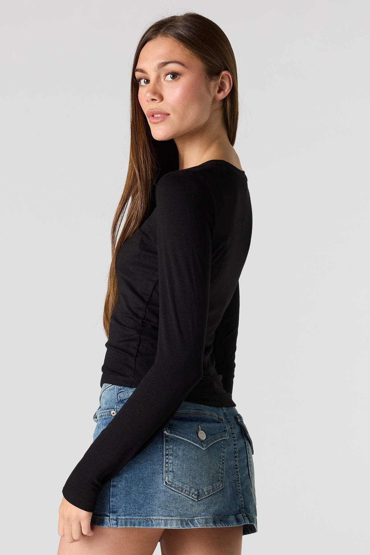 Alt View 2. Crewneck Long Sleeve Top - Black