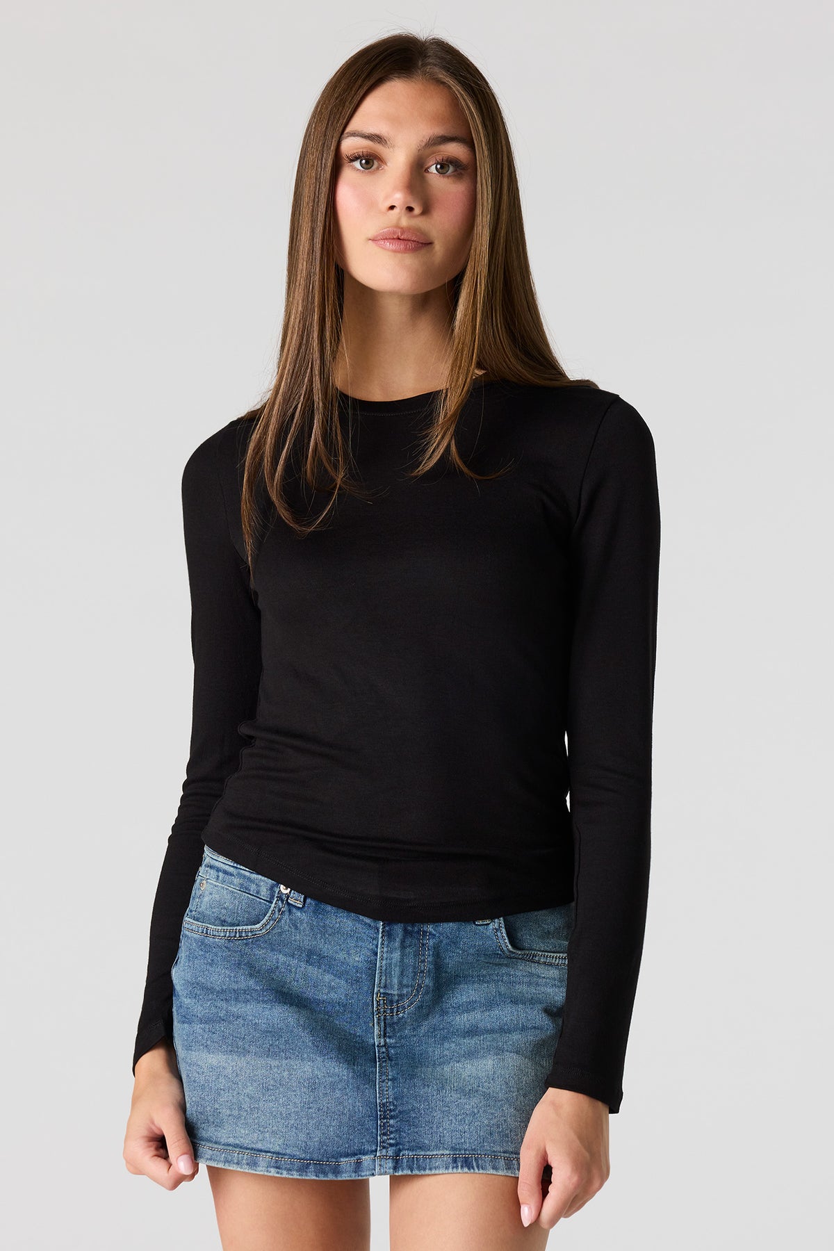 Crewneck Long Sleeve Top - Black