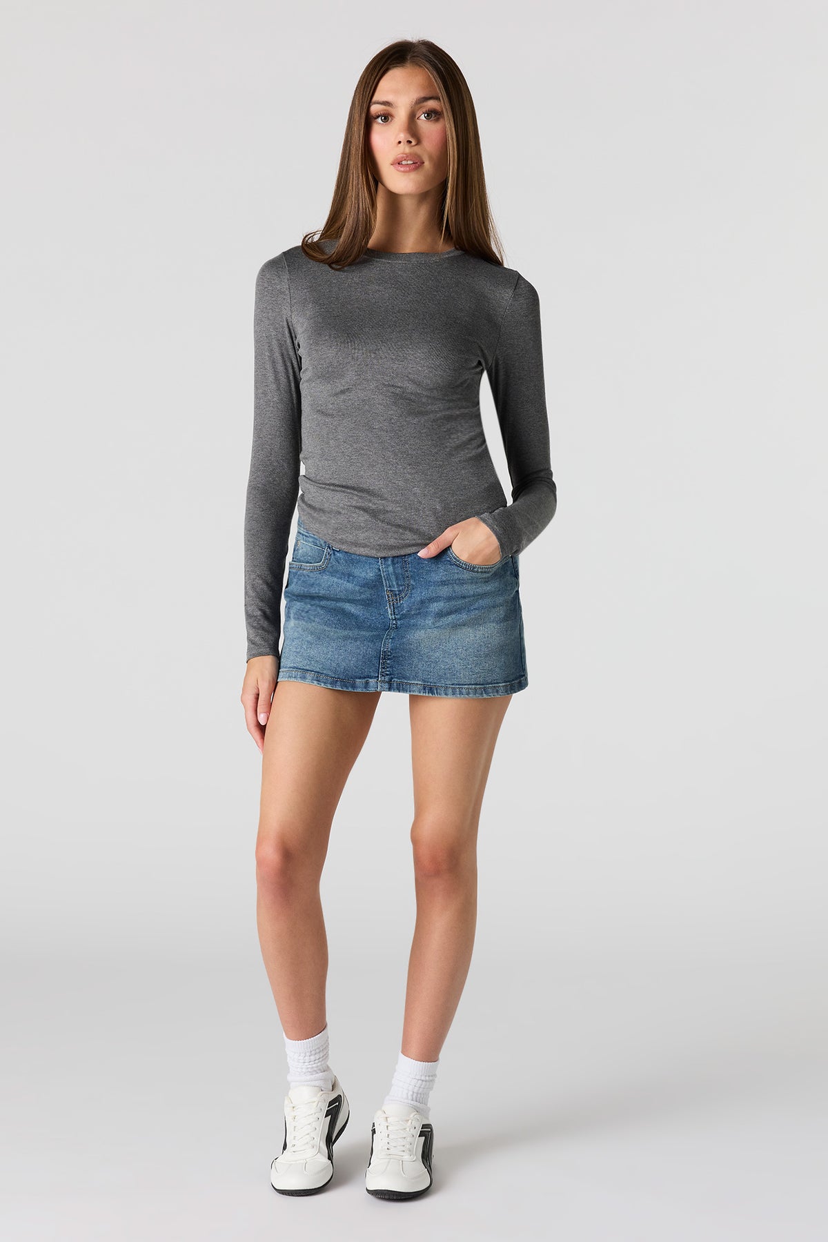 Alt View 3. Crewneck Long Sleeve Top - Dark Grey
