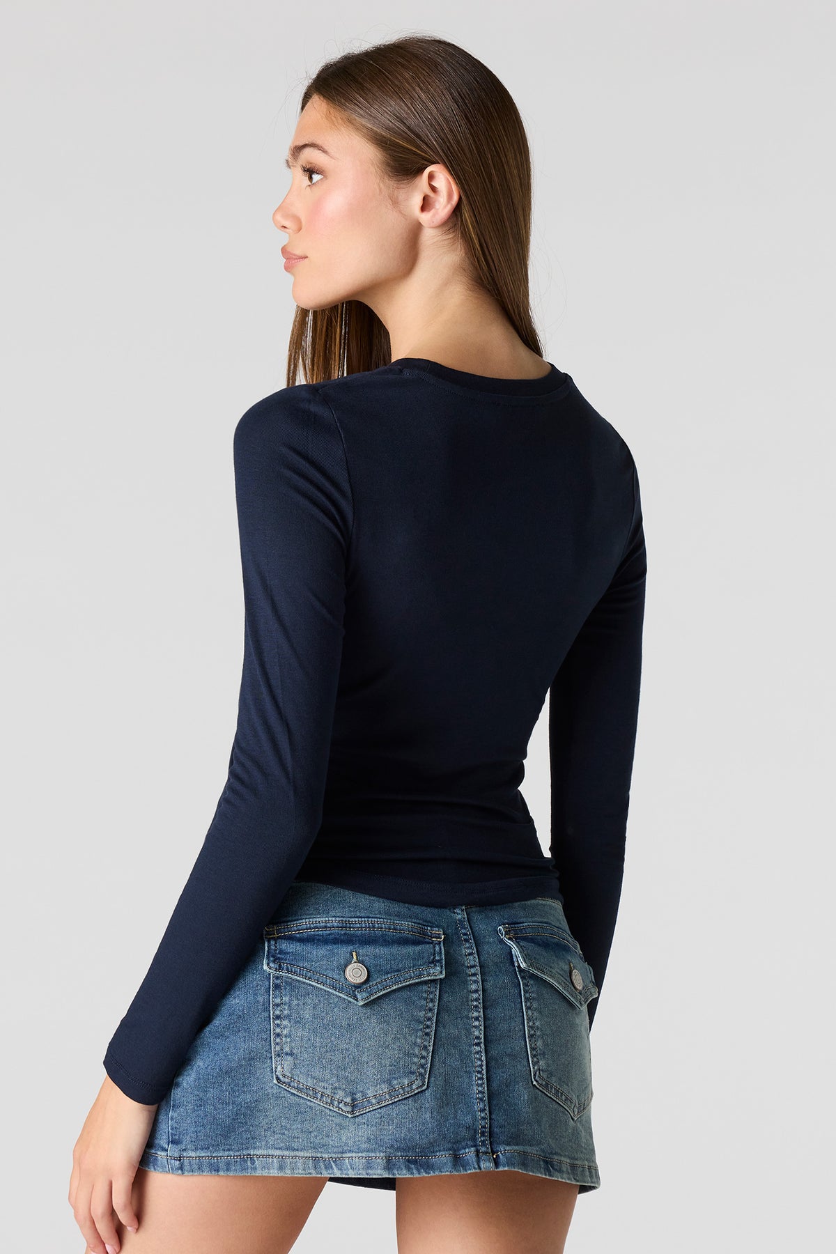Alt View 2. Crewneck Long Sleeve Top - Navy