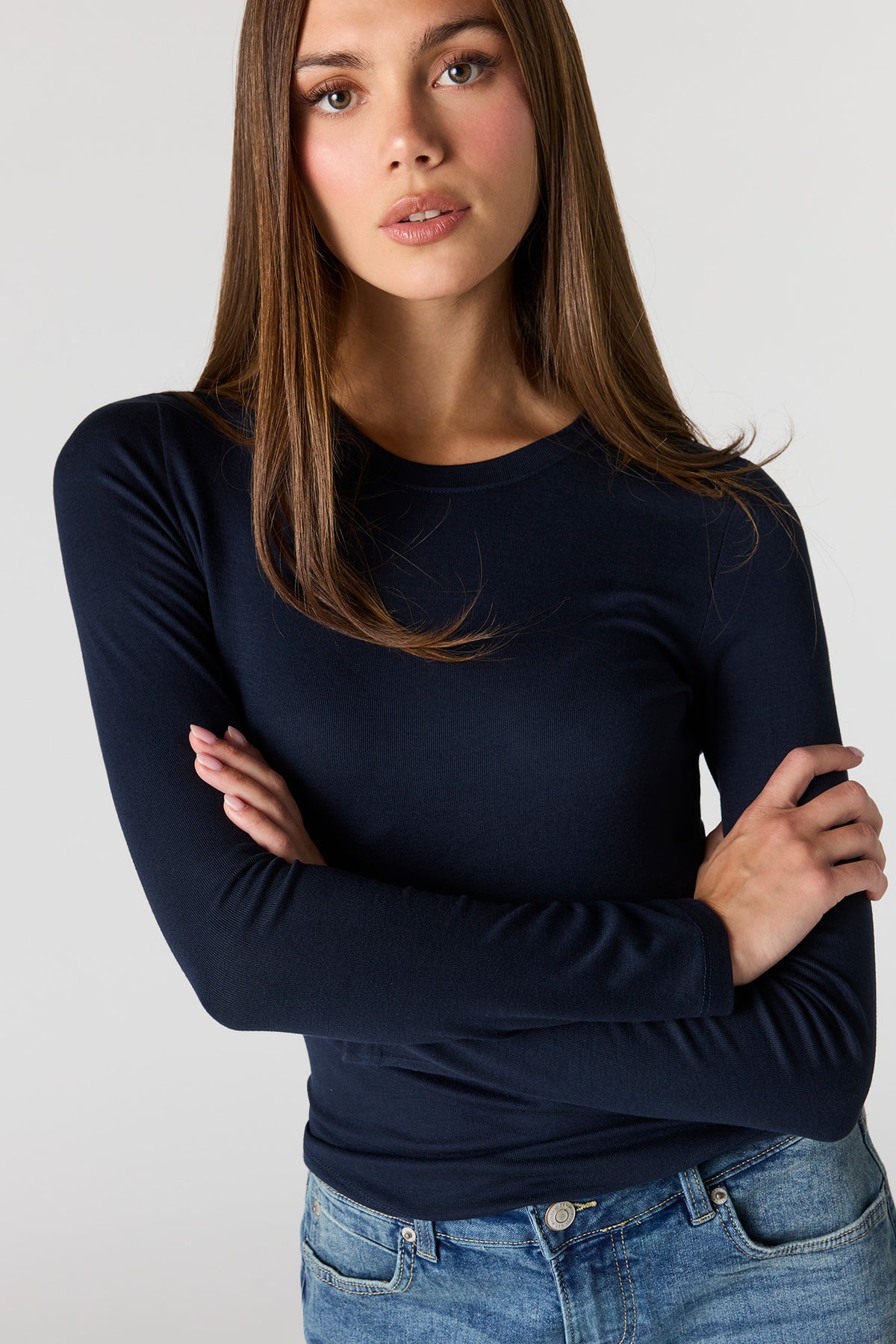 Alt View 4. Crewneck Long Sleeve Top - Navy
