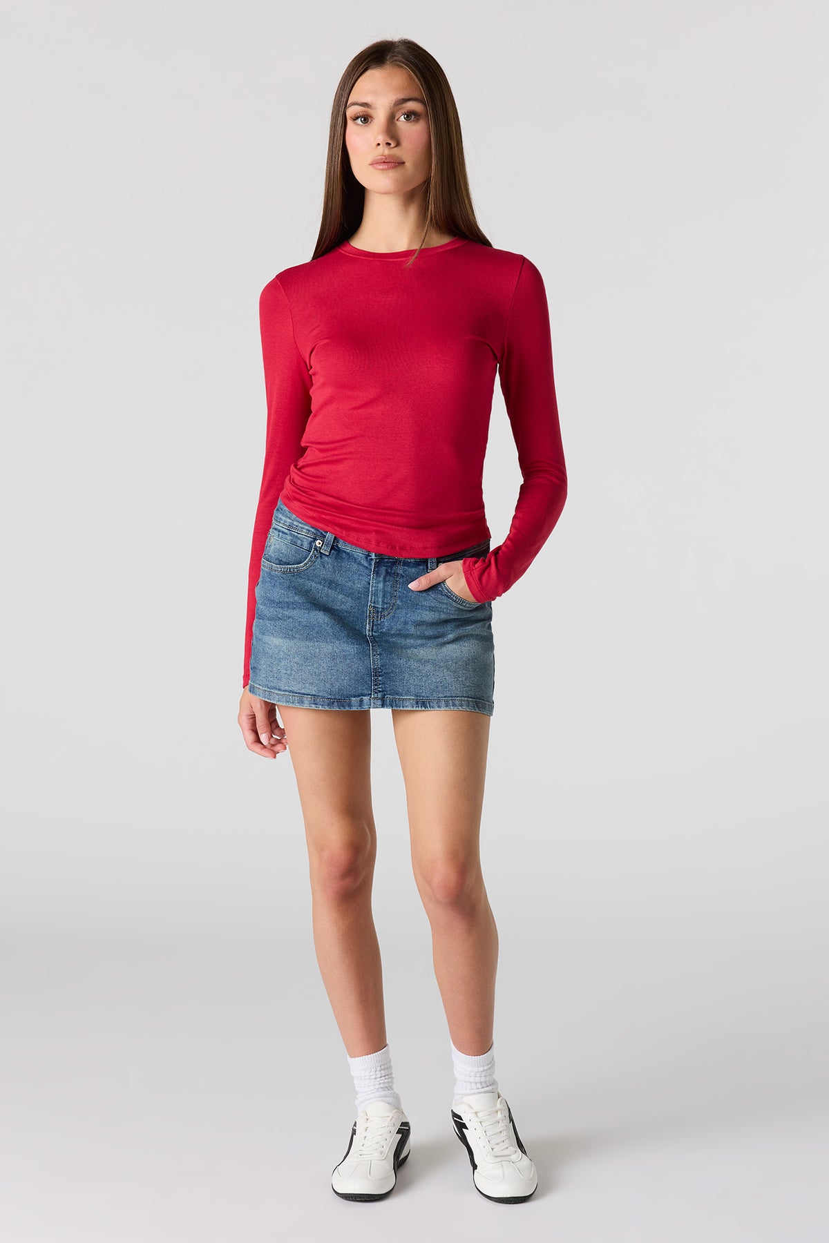 Alt View 3. Crewneck Long Sleeve Top - Red