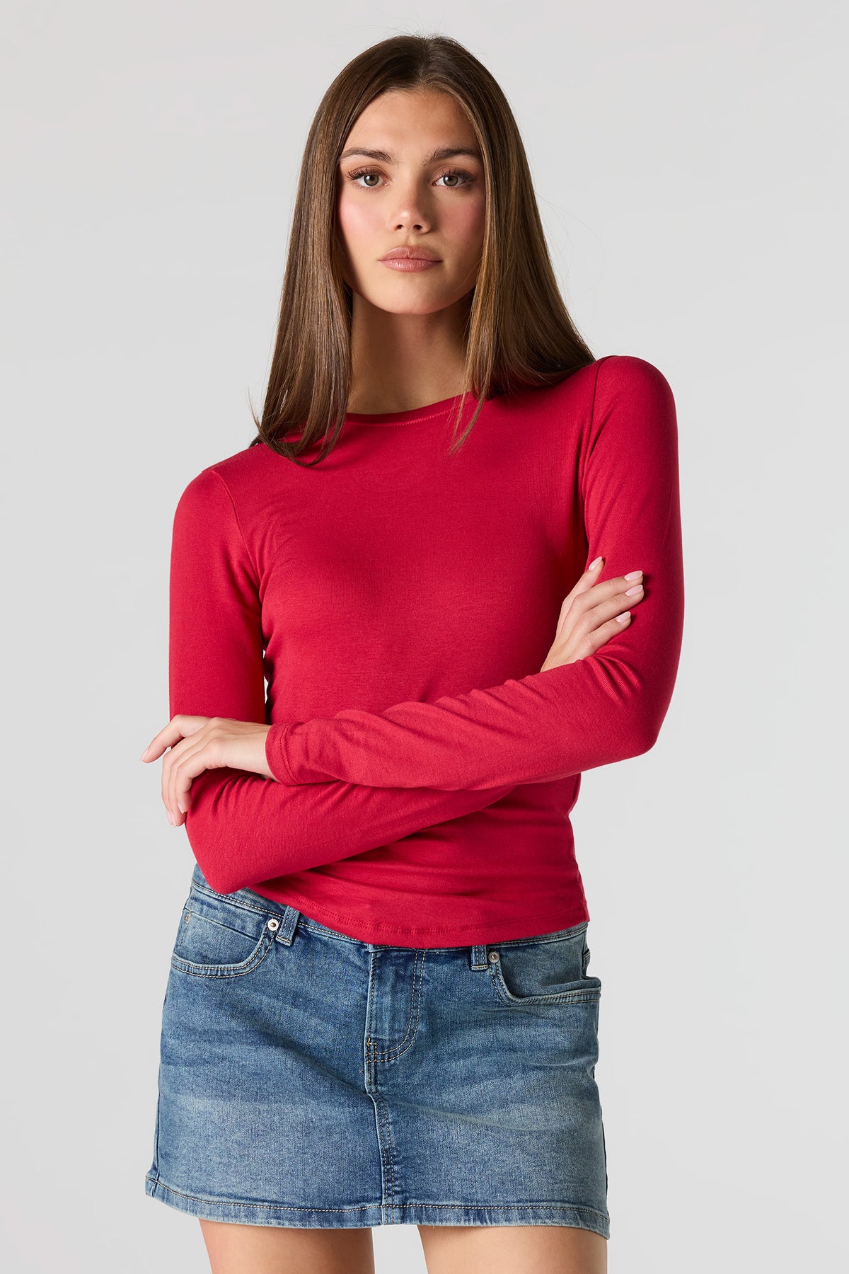 Crewneck Long Sleeve Top - Red