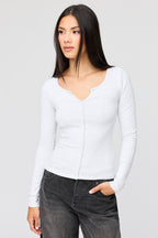 V-Notch Button-Up Long Sleeve Top