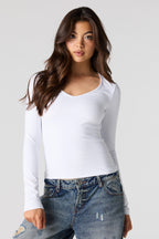 Luxe Heavy Contour V-Neck Long Sleeve Top