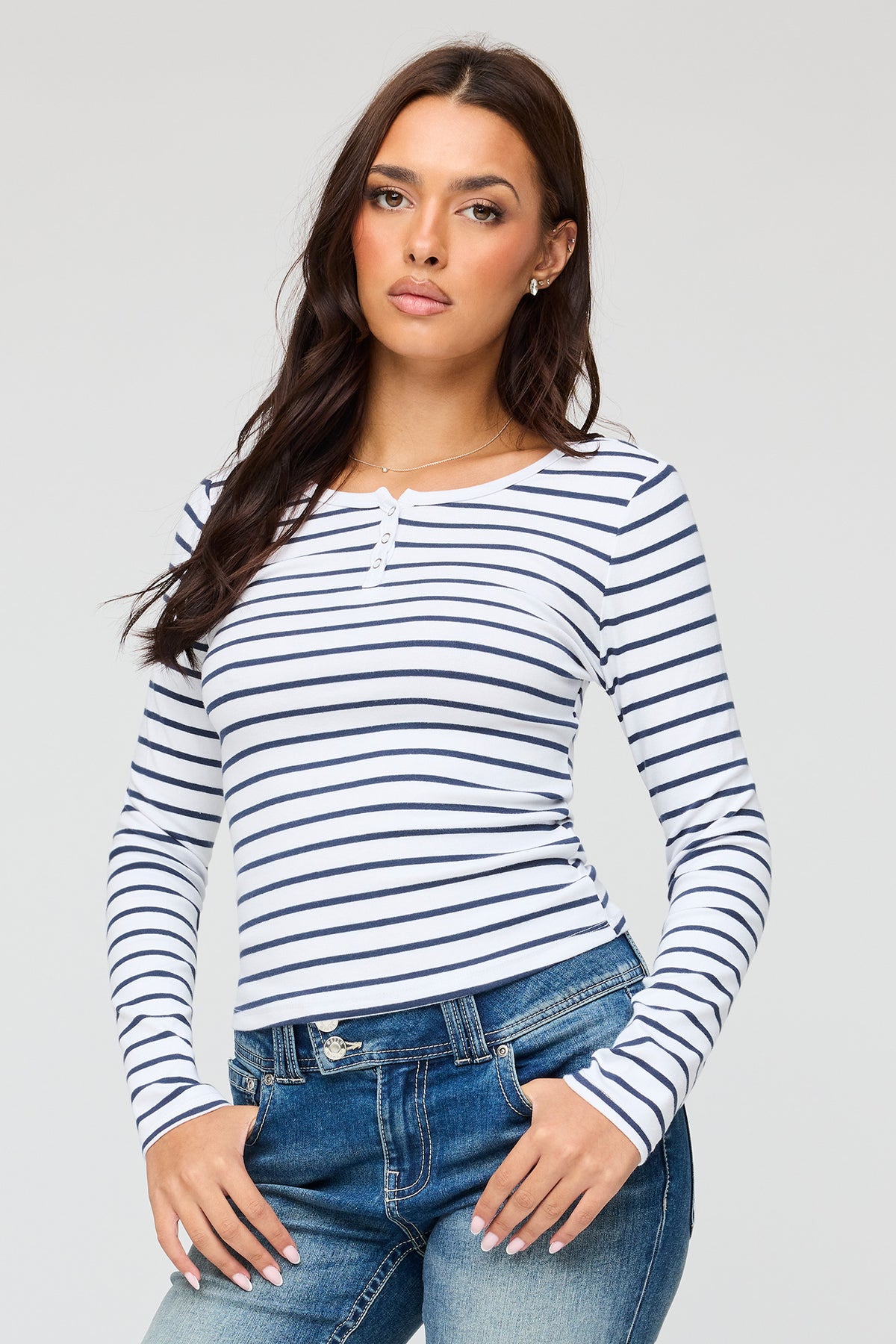 Henley Long Sleeve Top - Blue