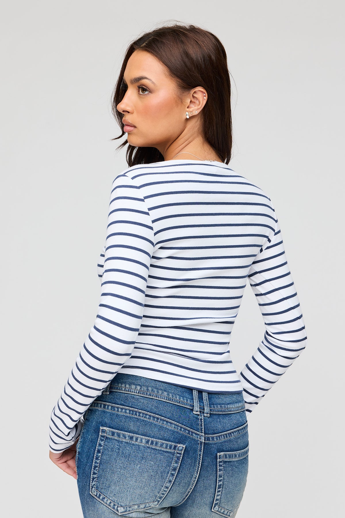 Alt View 2. Henley Long Sleeve Top - Blue