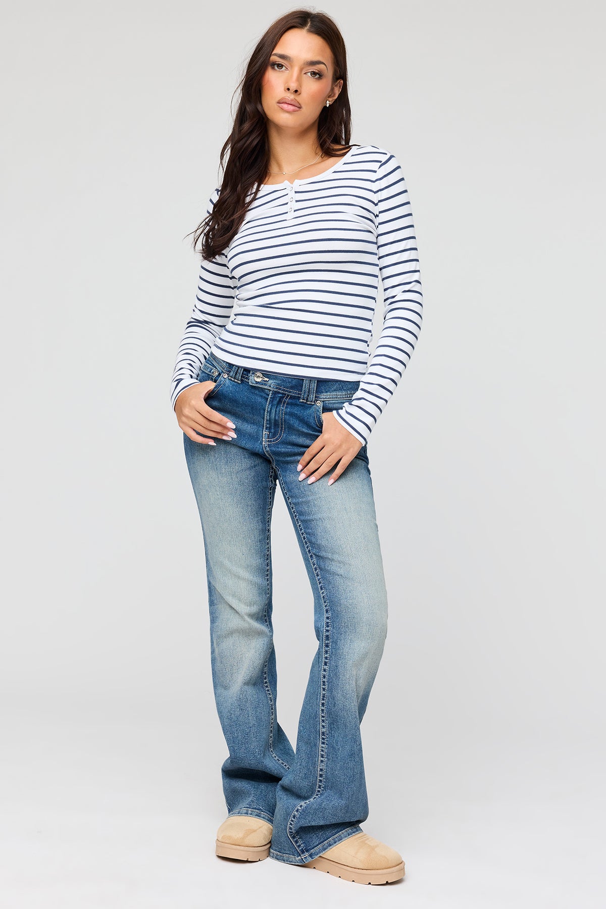 Alt View 3. Henley Long Sleeve Top - Blue
