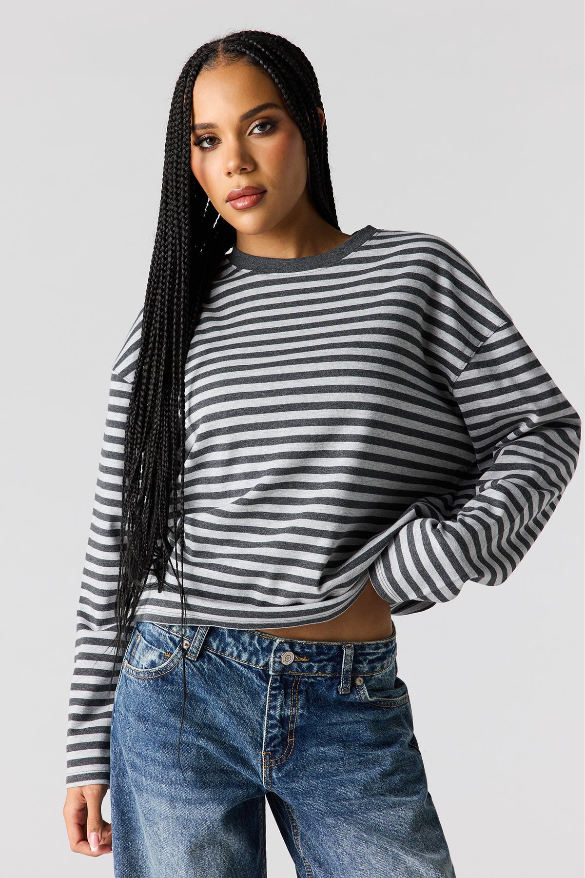 Boxy Long Sleeve Top - Charcoal