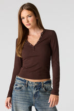 Ribbed Long Sleeve Henley Top