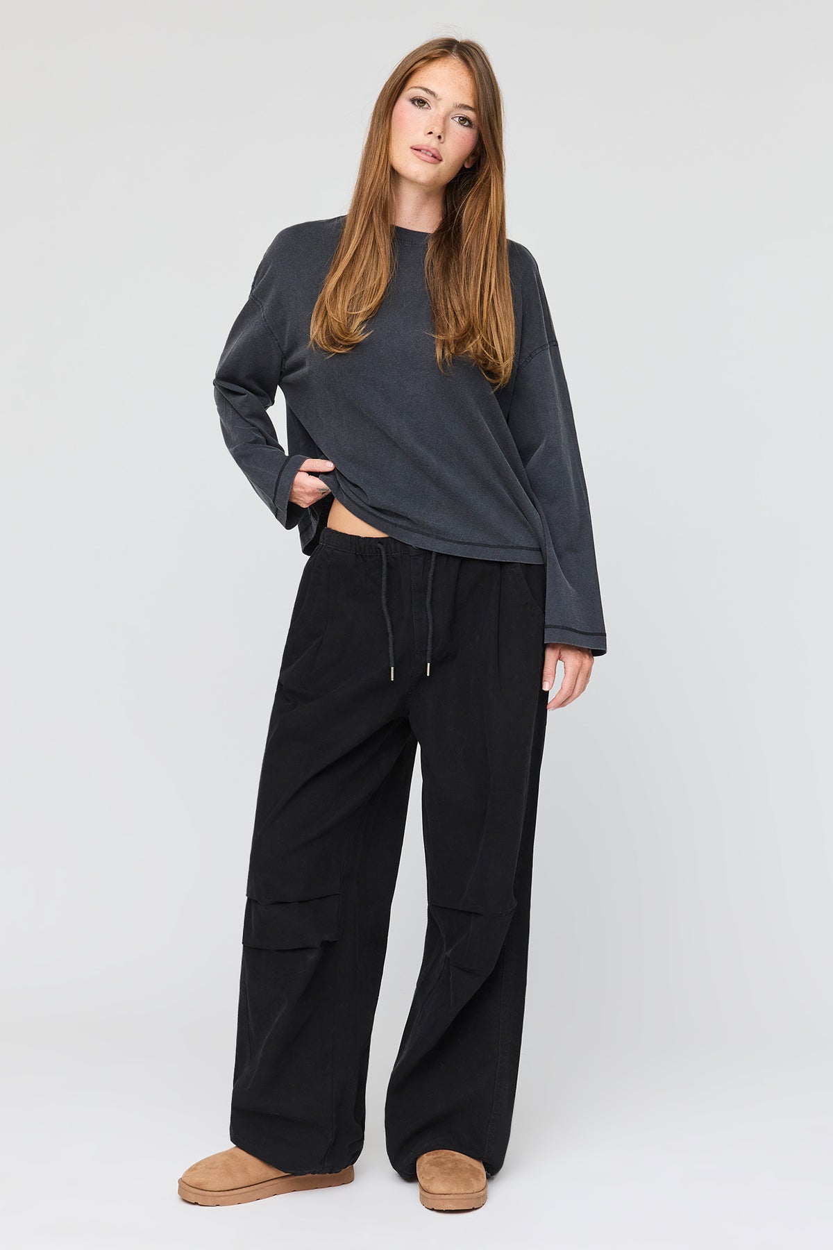 Alt View 2. Boxy Long Sleeve Top - Black