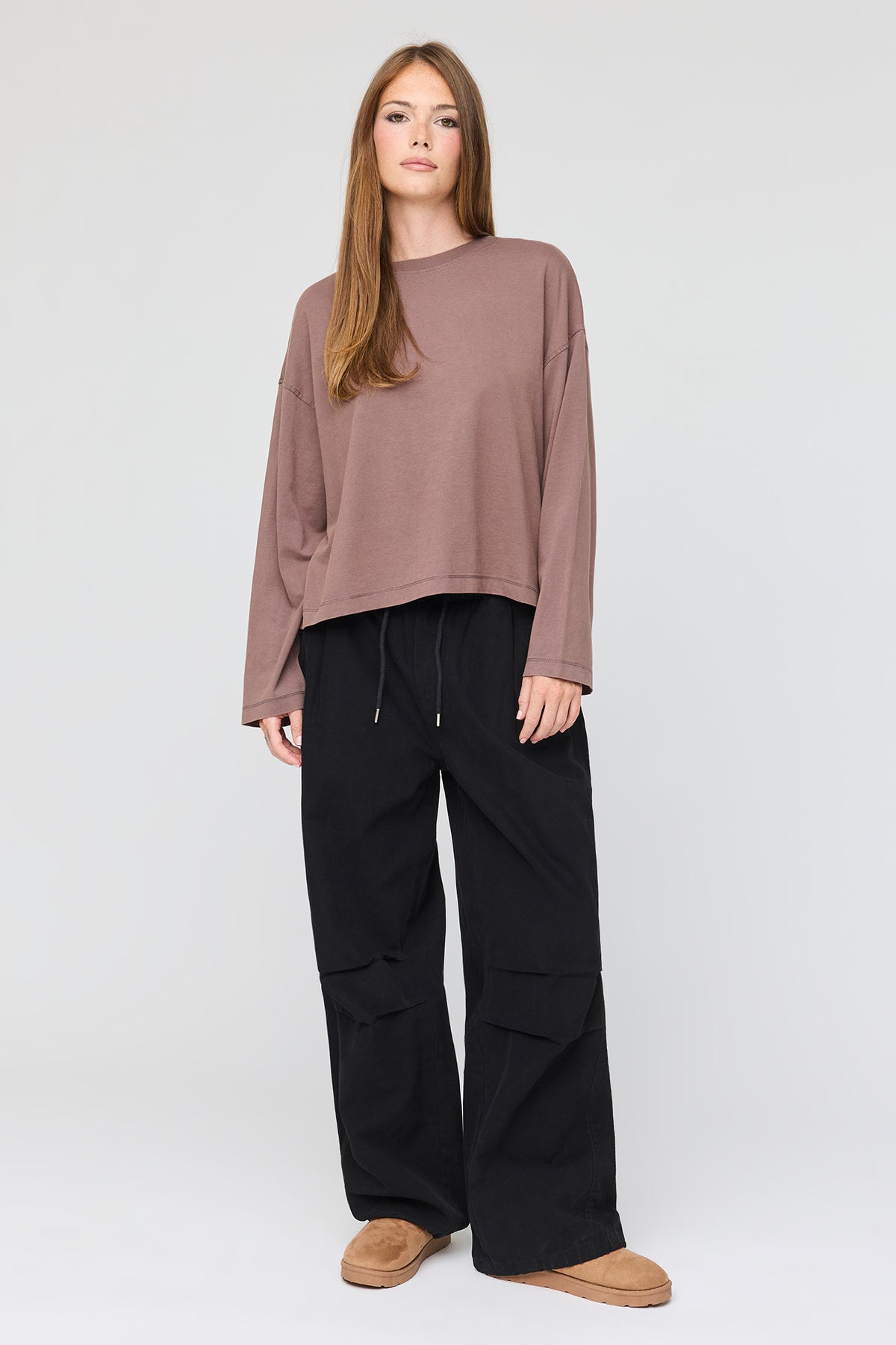 Alt View 3. Boxy Long Sleeve Top - Brown