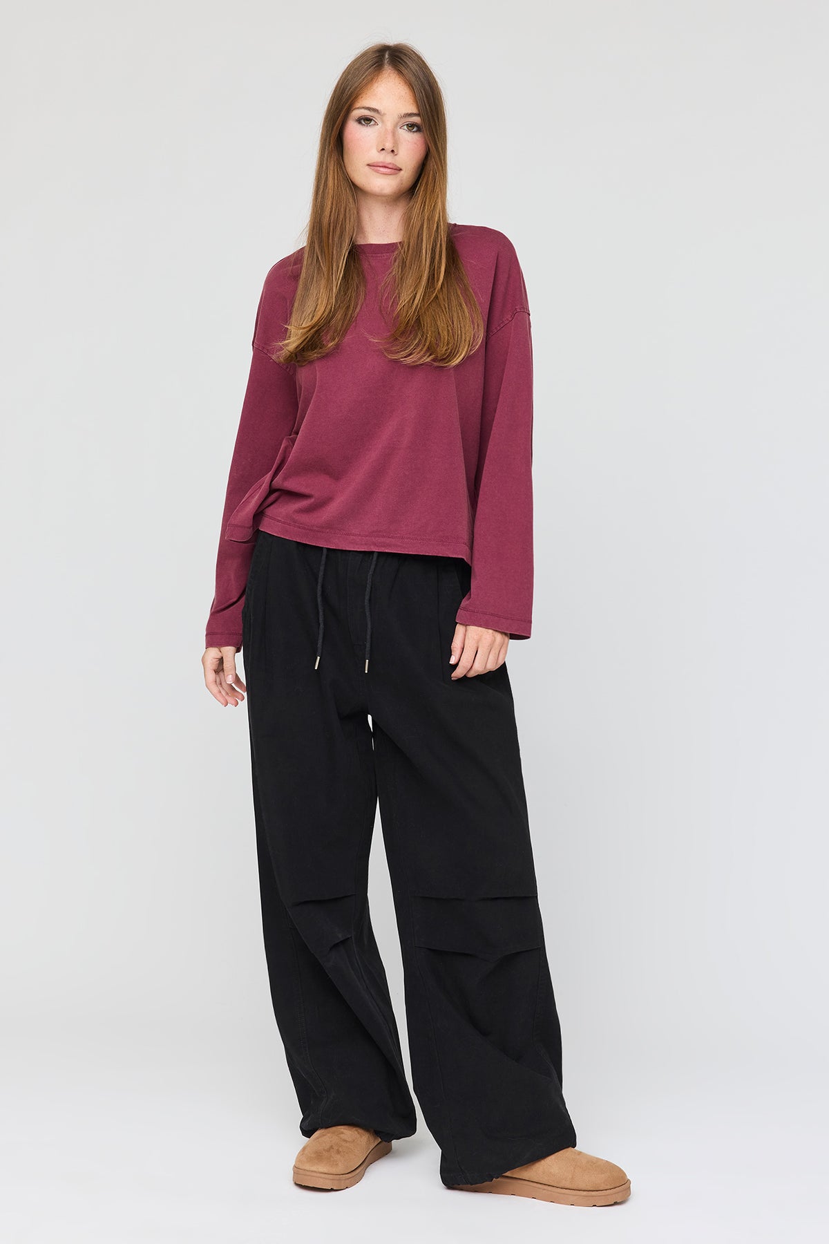 Alt View 3. Boxy Long Sleeve Top - Burgundy