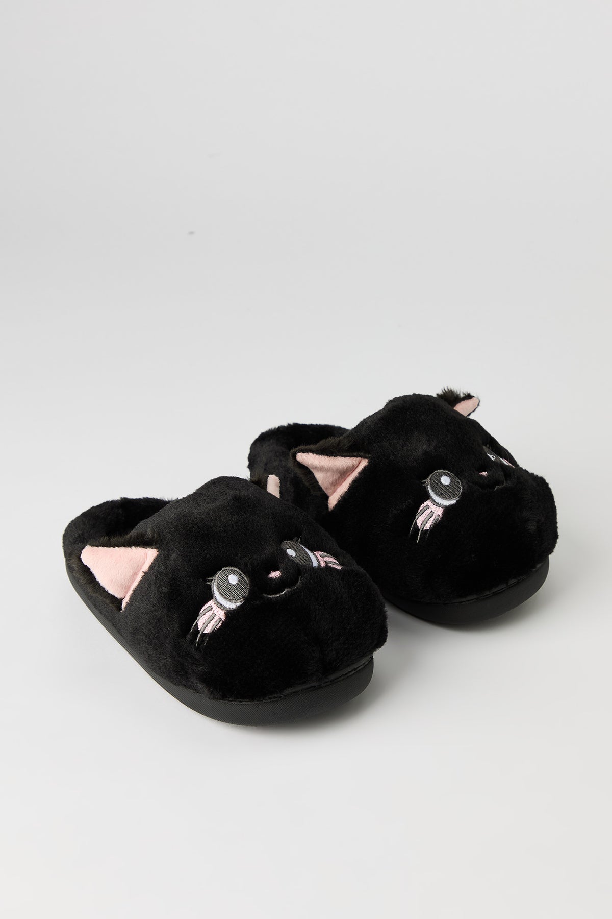 3D Cat Plush Slipper - Black