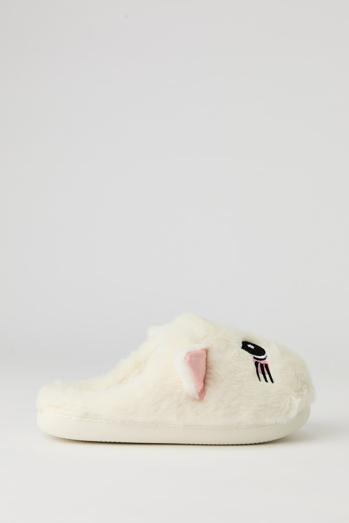 Alt View 2. 3D Cat Plush Slipper - White