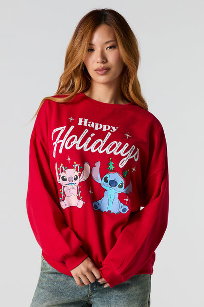 Stitch & Angel Graphic Fleece Christmas Sweatshirt