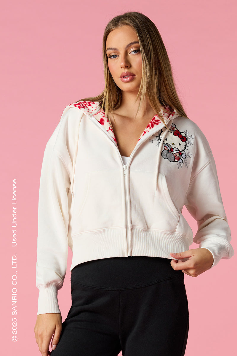 Haut à capuchon avec fermeture à glissière et motif brodé Hello Kitty® des fêtes