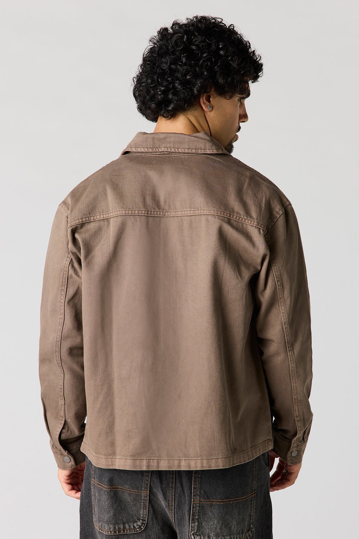 Alt View 2. Boxy Denim Button-Up Top - Tan