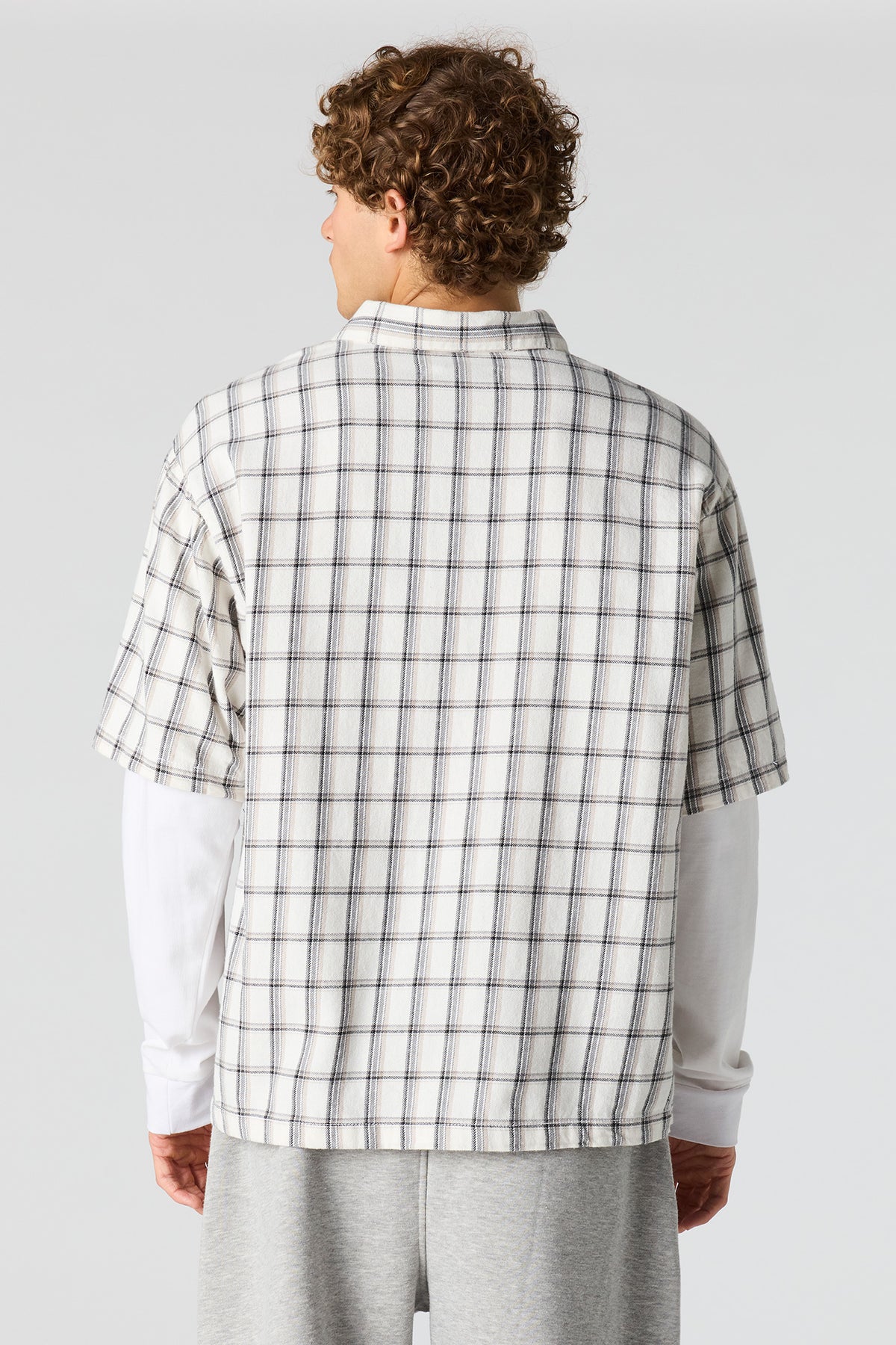 Alt View 2. Plaid Twofer Long Sleeve Button-Up Top - White