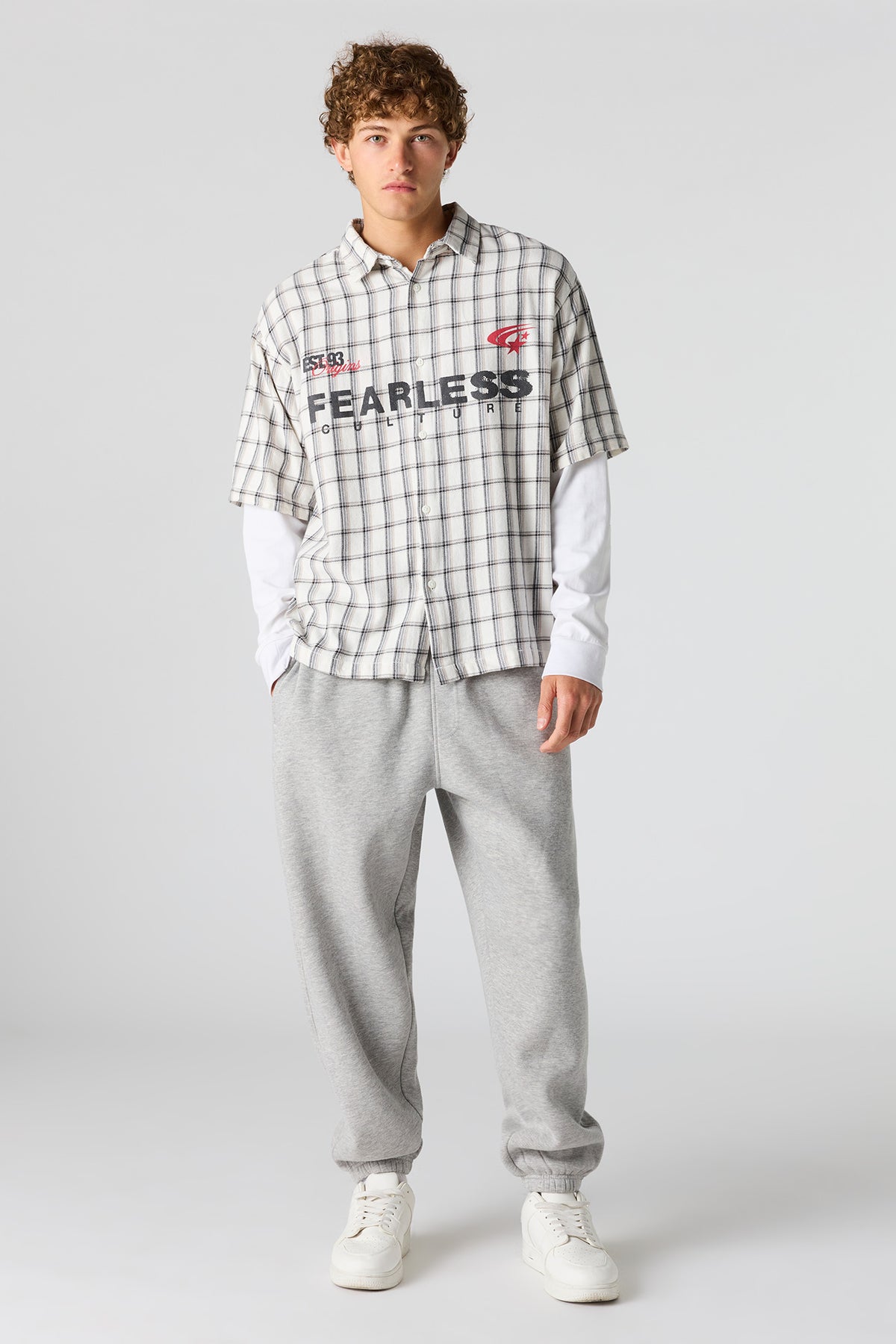 Alt View 3. Plaid Twofer Long Sleeve Button-Up Top - White