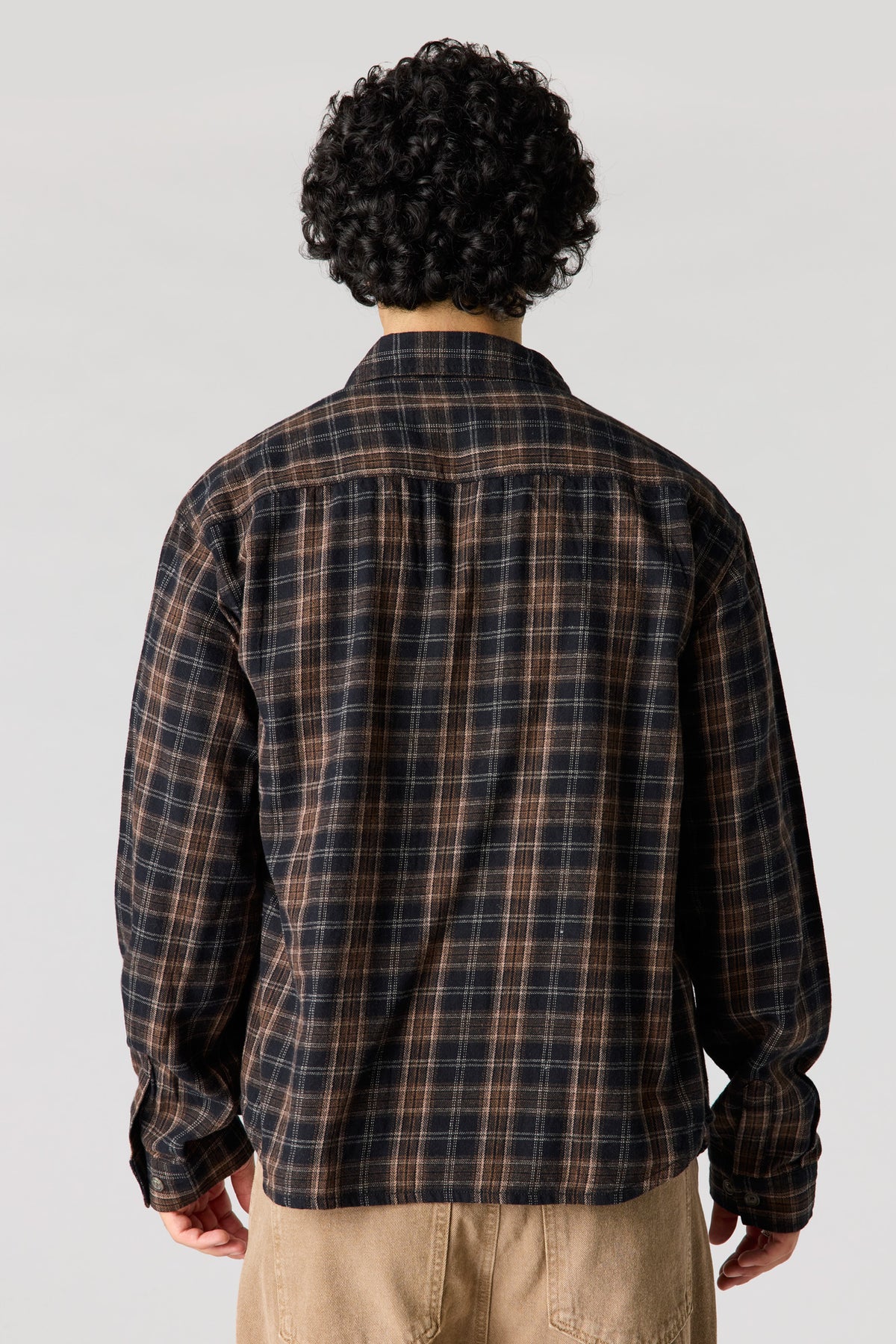 Alt View 2. Plaid Flannel Button-Up Top - Brown