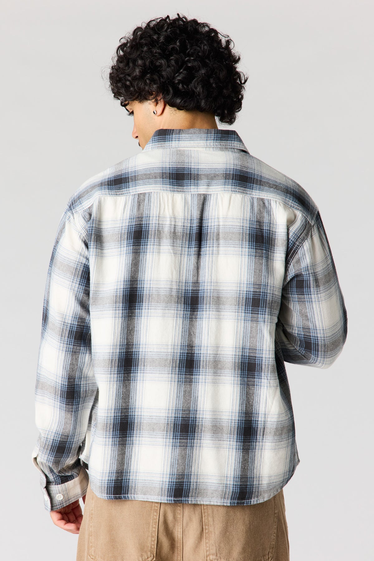 Alt View 2. Plaid Flannel Button-Up Top - Blue