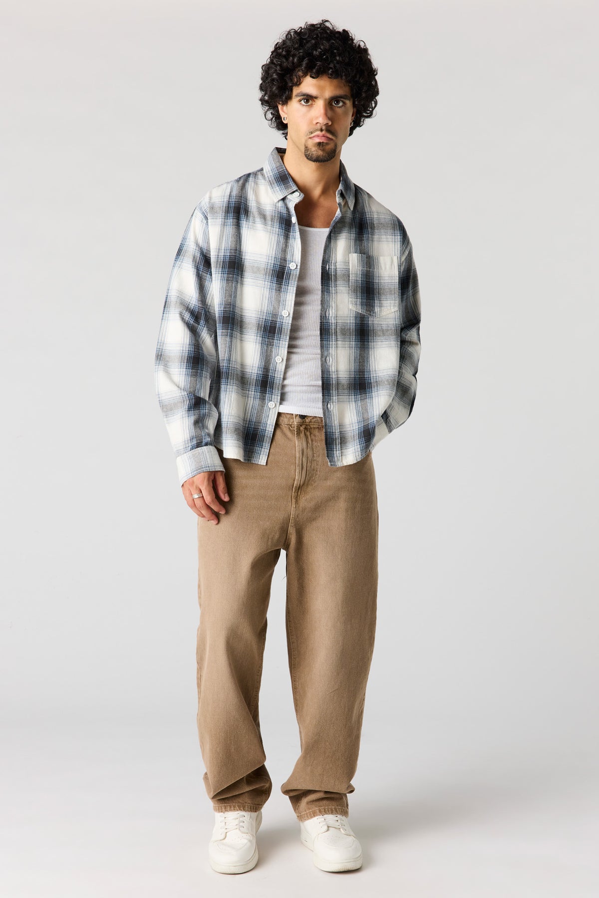 Alt View 3. Plaid Flannel Button-Up Top - Blue
