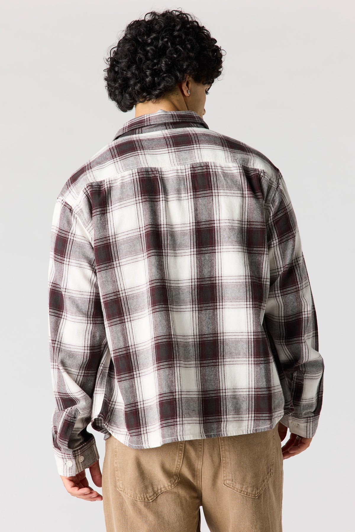 Alt View 2. Plaid Flannel Button-Up Top - Burgundy