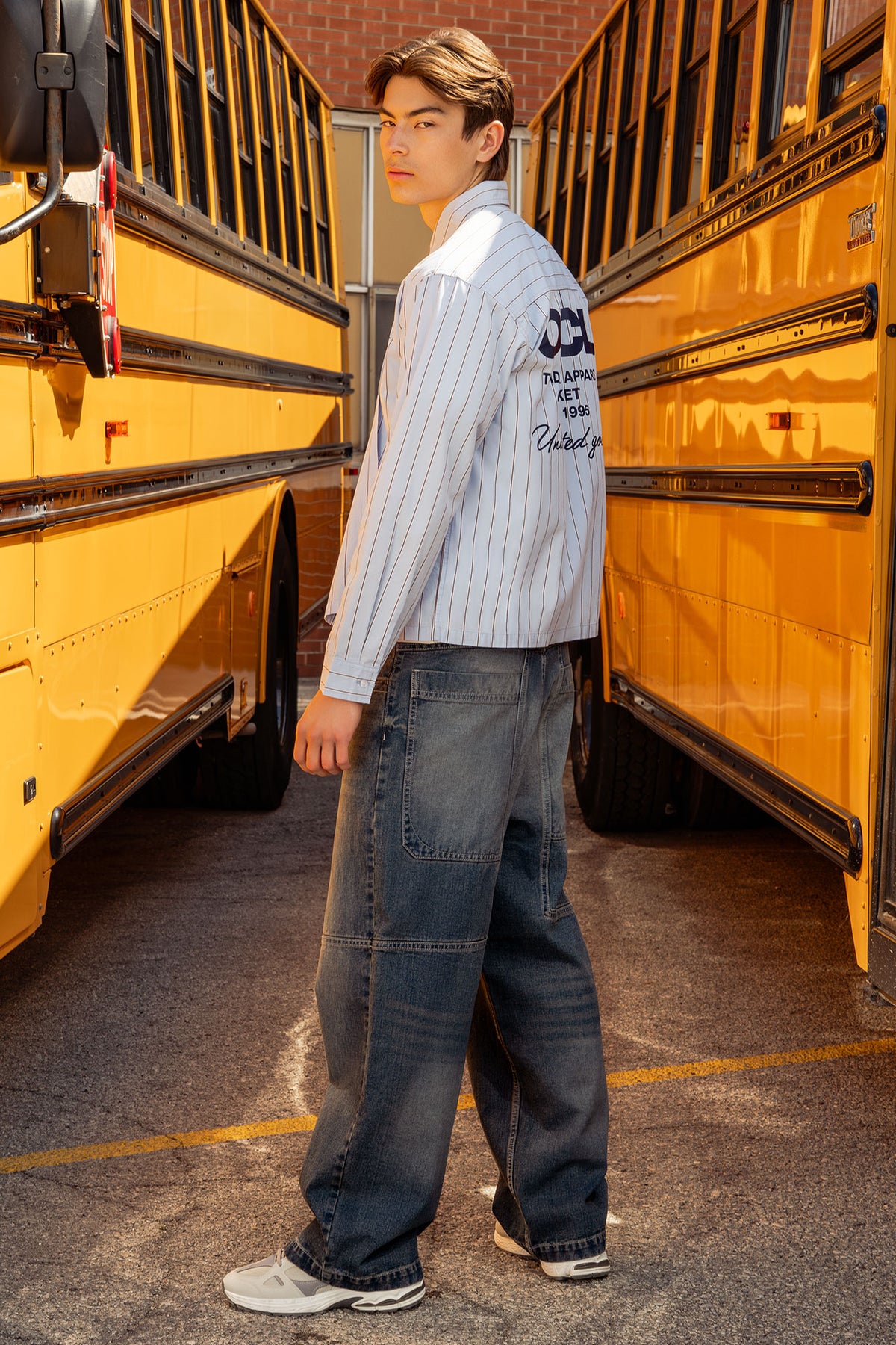 Alt View 3. Pinstriped Graphic Button-Up Top - Blue