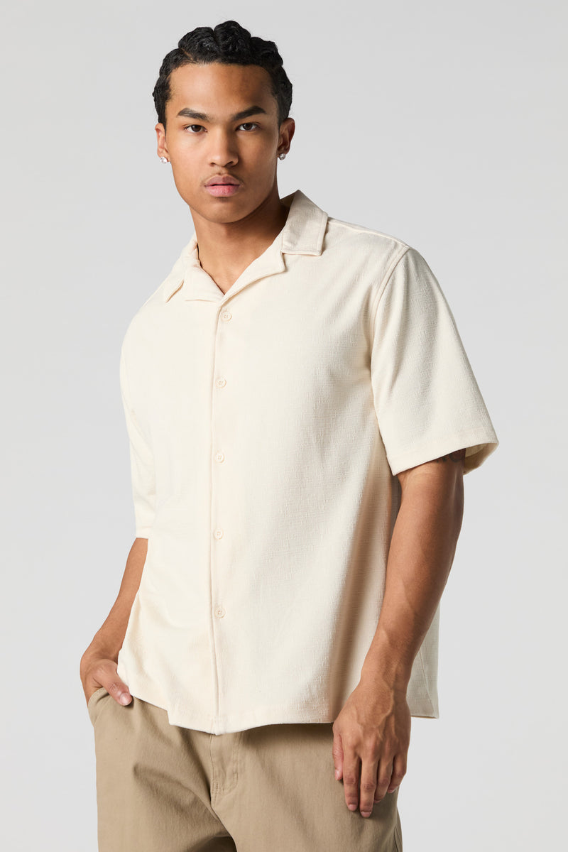 Textured Button-Up Short Sleeve Top