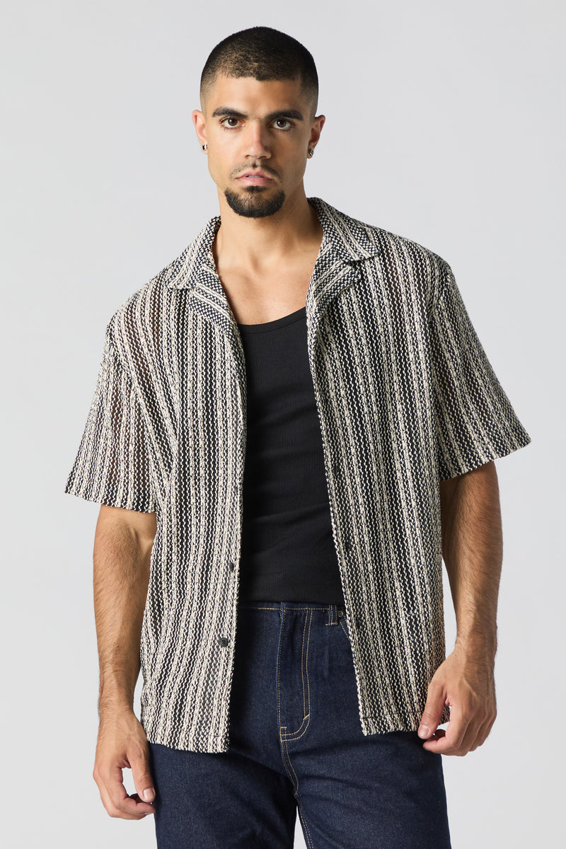 Haut texturé boutonné noir et blanc