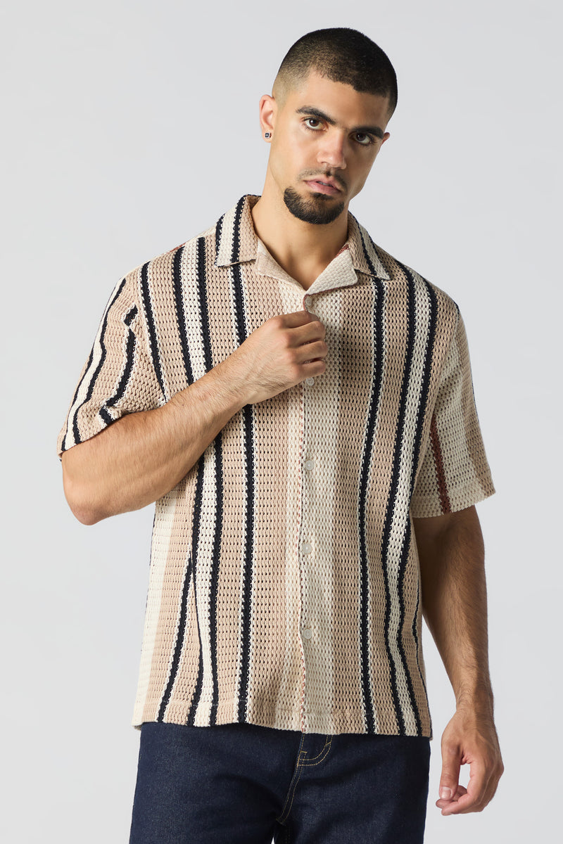 Haut texturé boutonné rayé