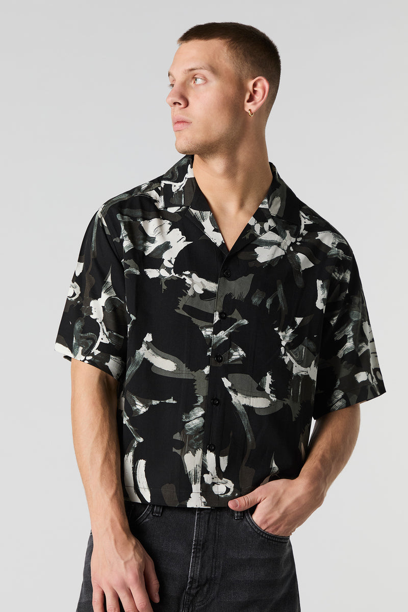 Printed Boxy Button-Up Top