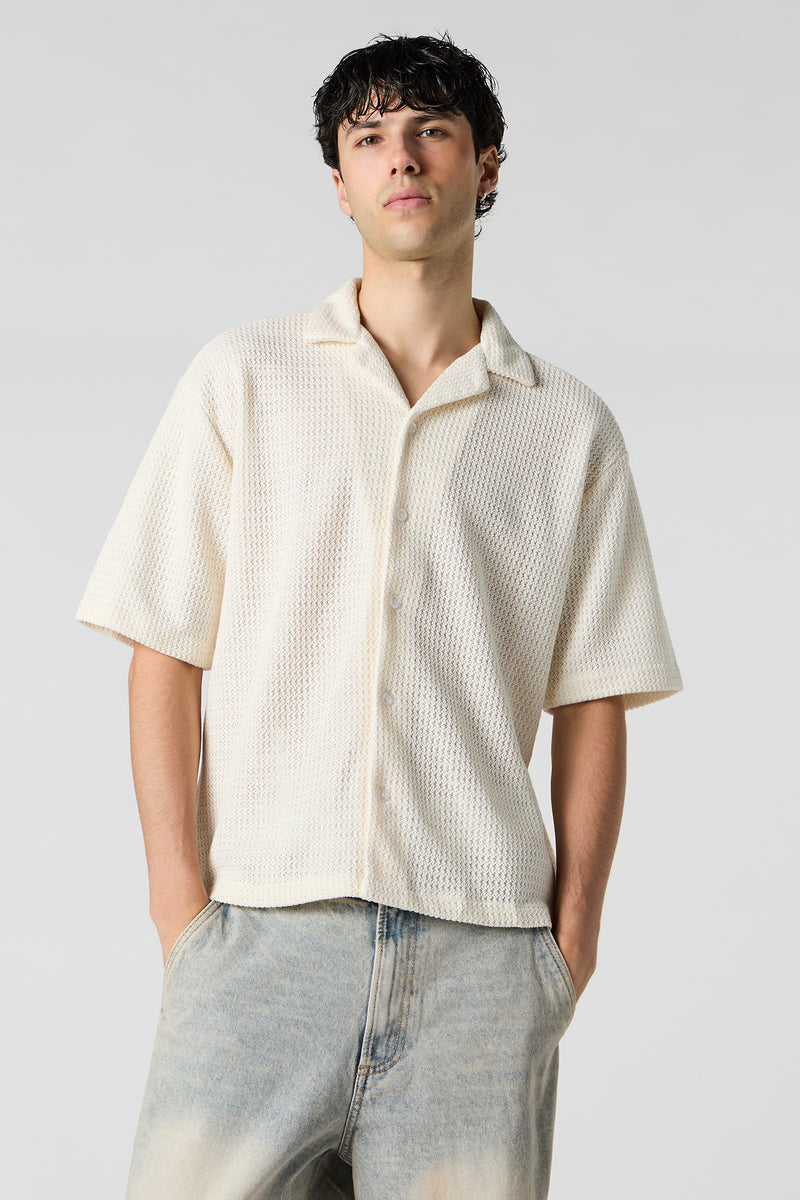 Haut carré boutonné texturé