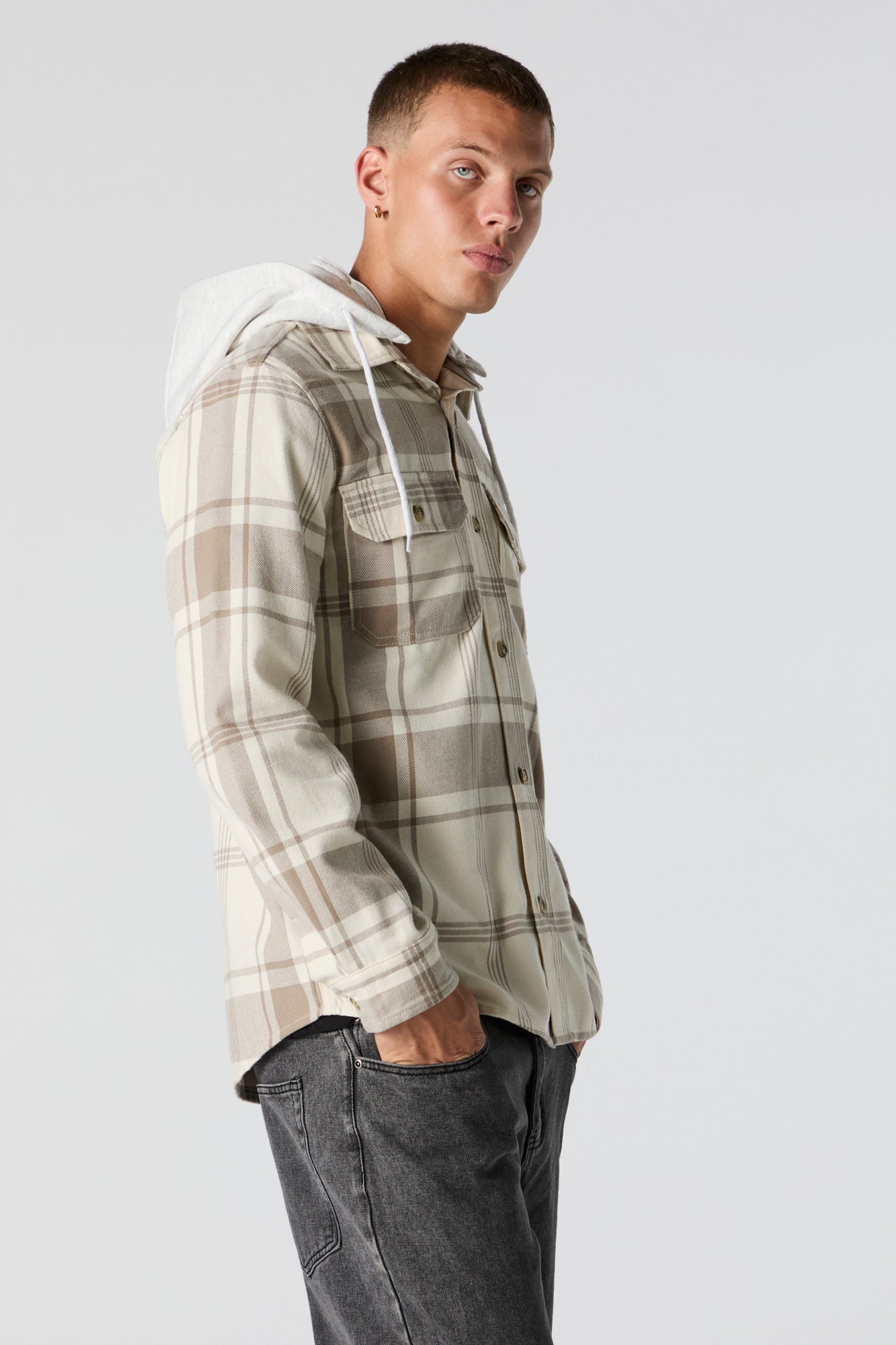 Plaid Hooded Flannel Long Sleeve Top