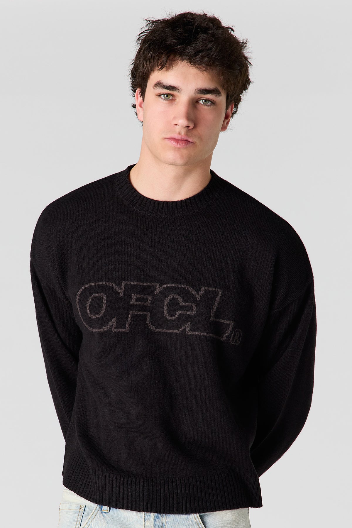 Jacquard Knit Boxy Sweater - Black