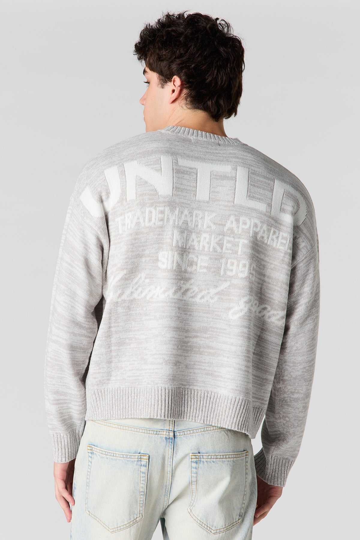 Alt View 2. Jacquard Knit Boxy Sweater - Heather Grey