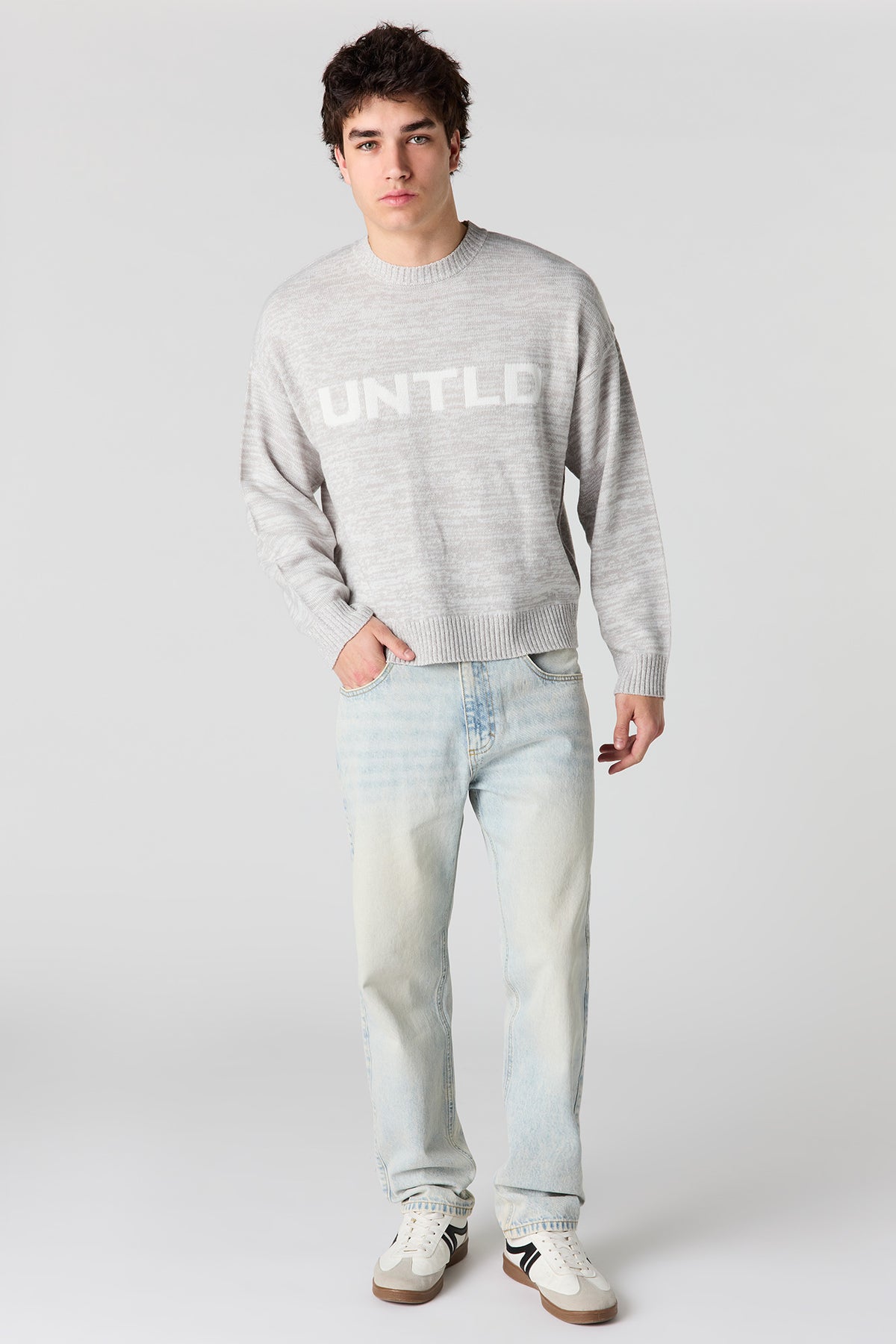 Alt View 3. Jacquard Knit Boxy Sweater - Heather Grey